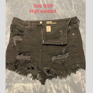 Black High Waisted distressed shorts